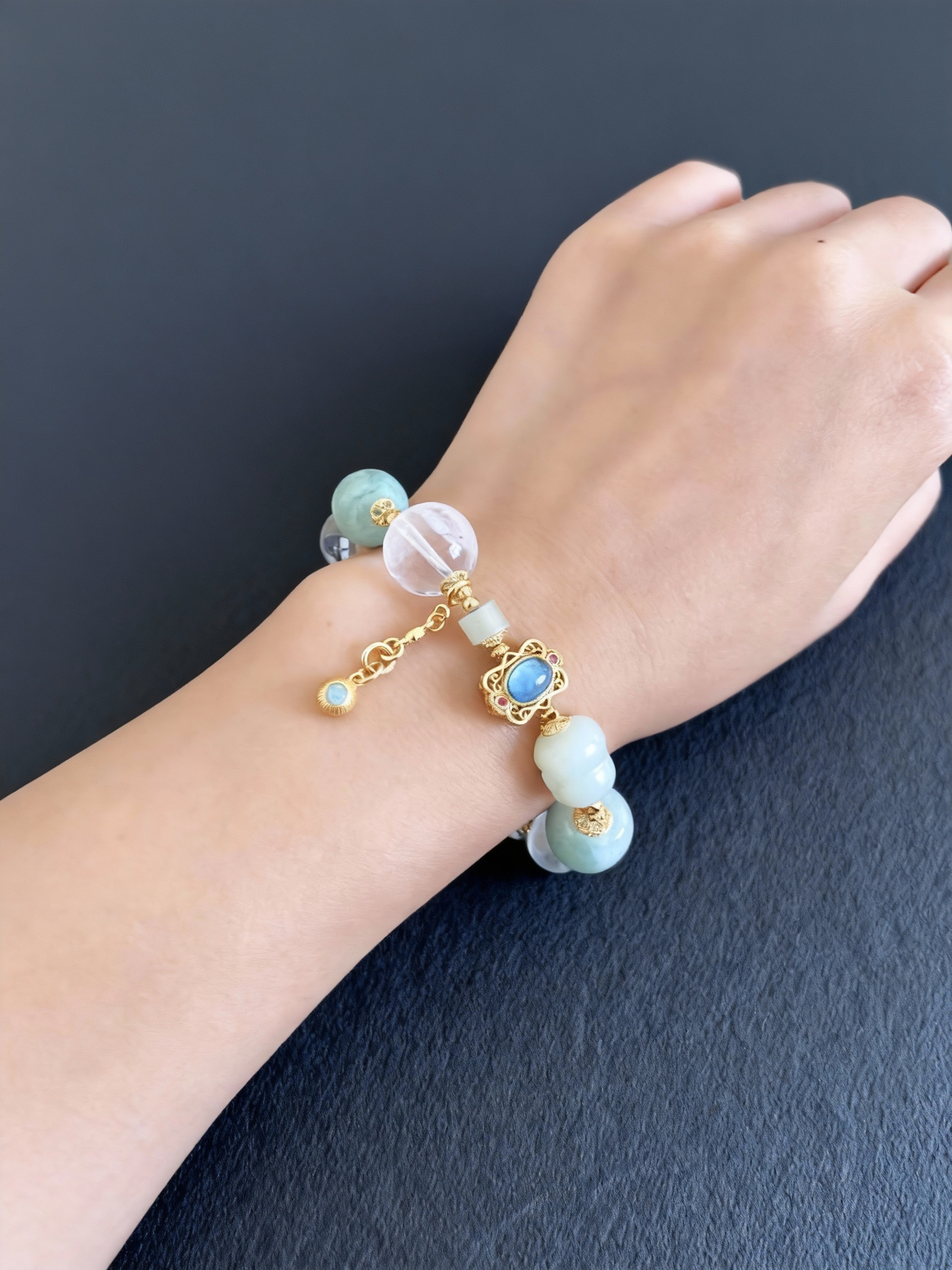 Ghost jade bracelet showing natural translucent jade quality