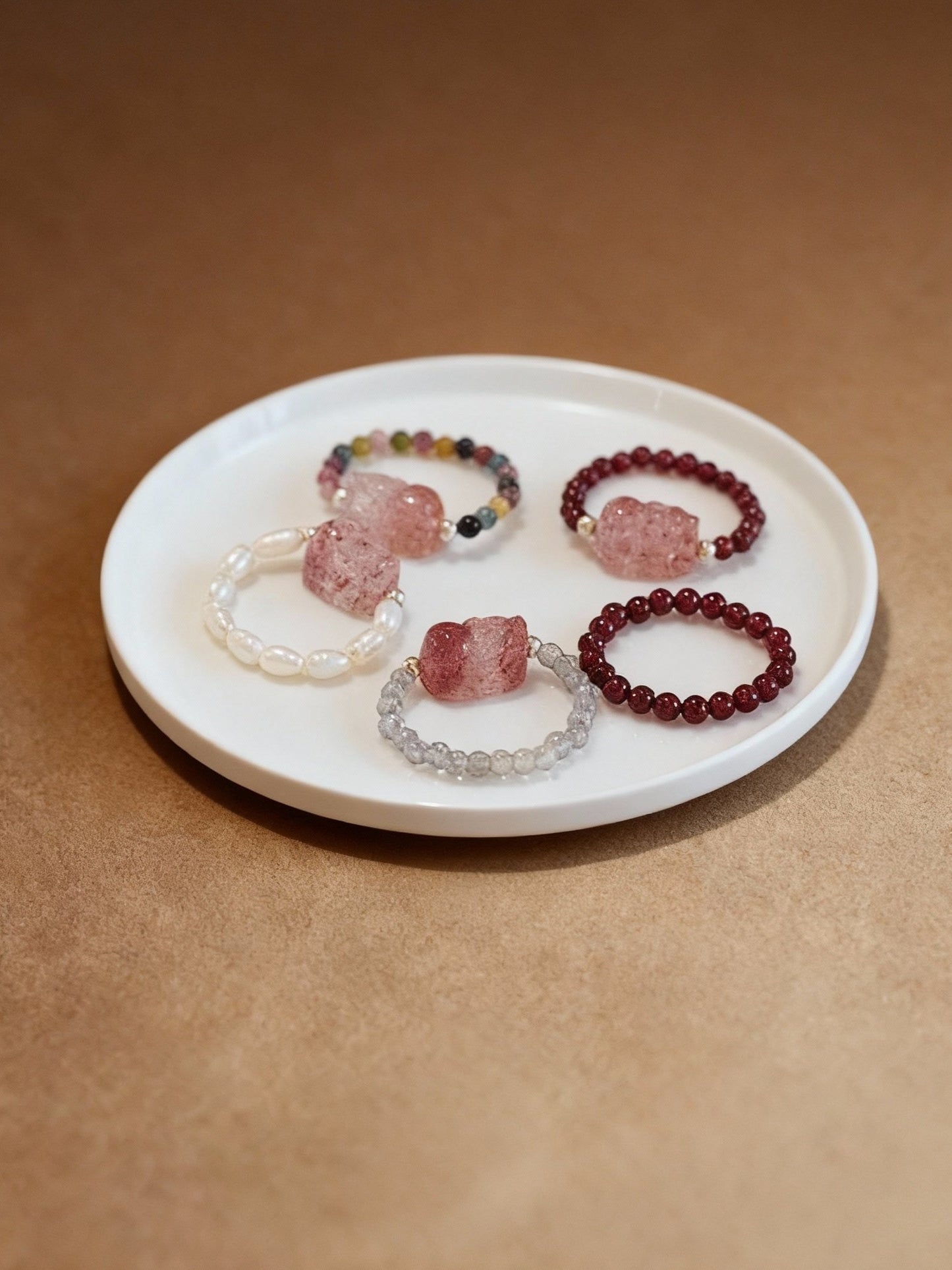 Natural tourmaline Pixiu ring with strawberry quartz crystal accents