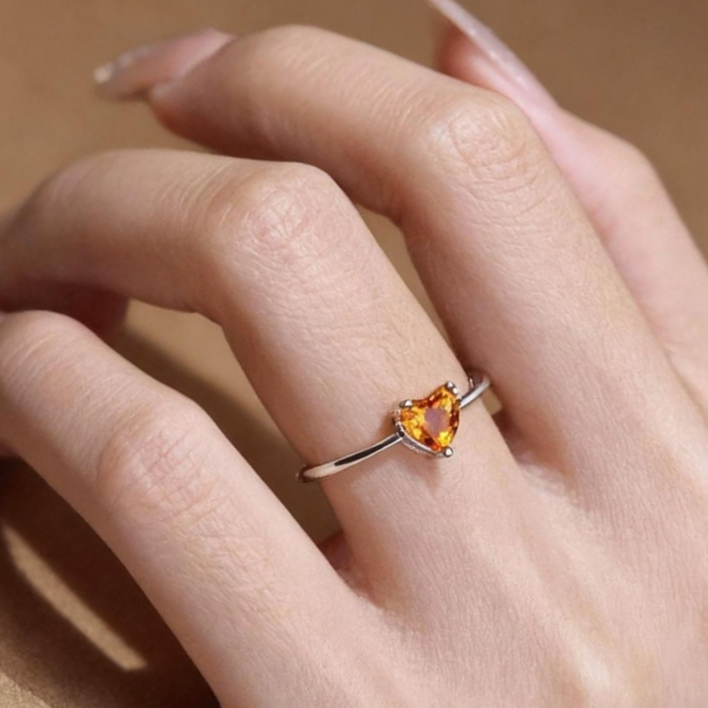 Natural citrine ring with carved heart stone