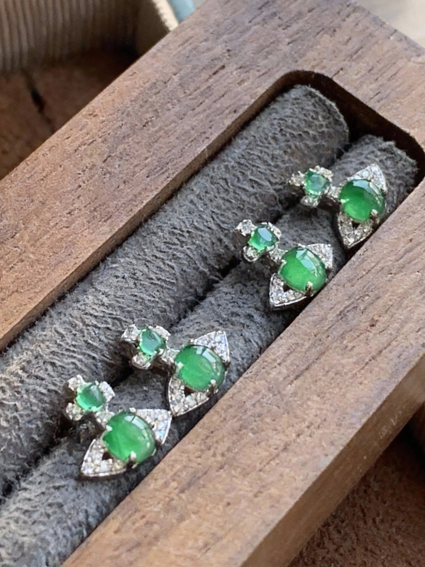 Natural nephrite jade and jasper earrings with deep green color