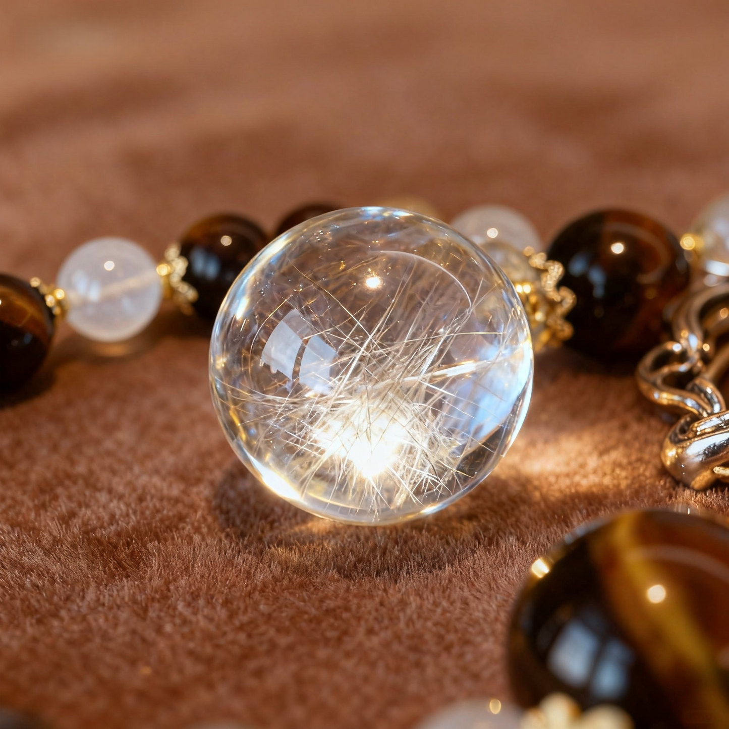 Natural golden crystal gourd charm bracelet with citrine and tiger eye