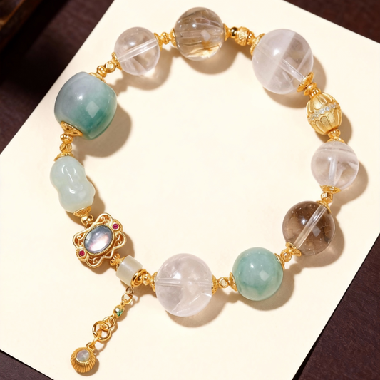 Natural ghost jade treasure bracelet on white background