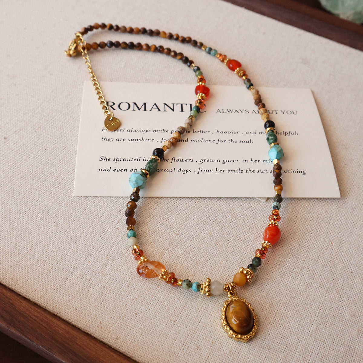 Mixed stone beaded necklace with titanium steel chain detail