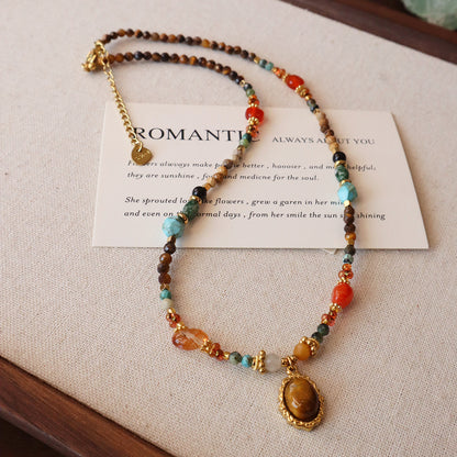 Mixed stone beaded necklace with titanium steel chain detail