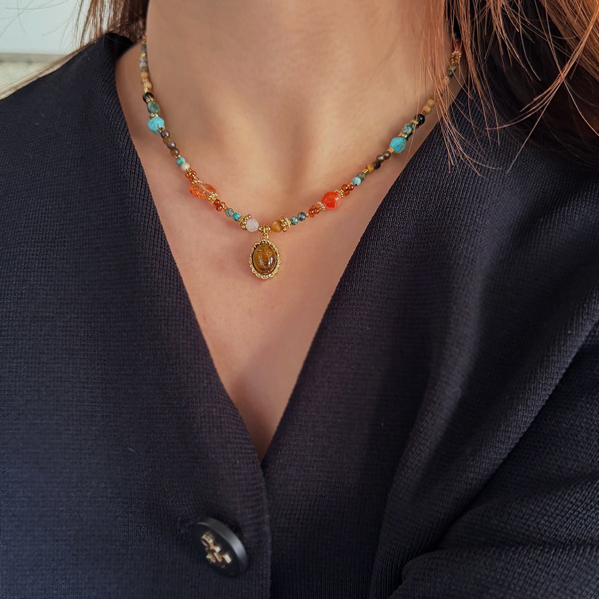 Natural mixed gemstone necklace showing variety of crystal beads