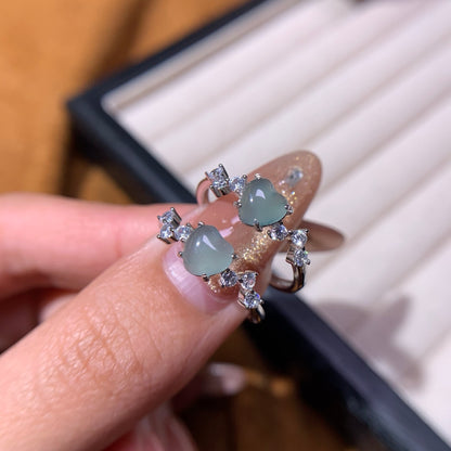 Green aventurine heart-shaped gemstone ring