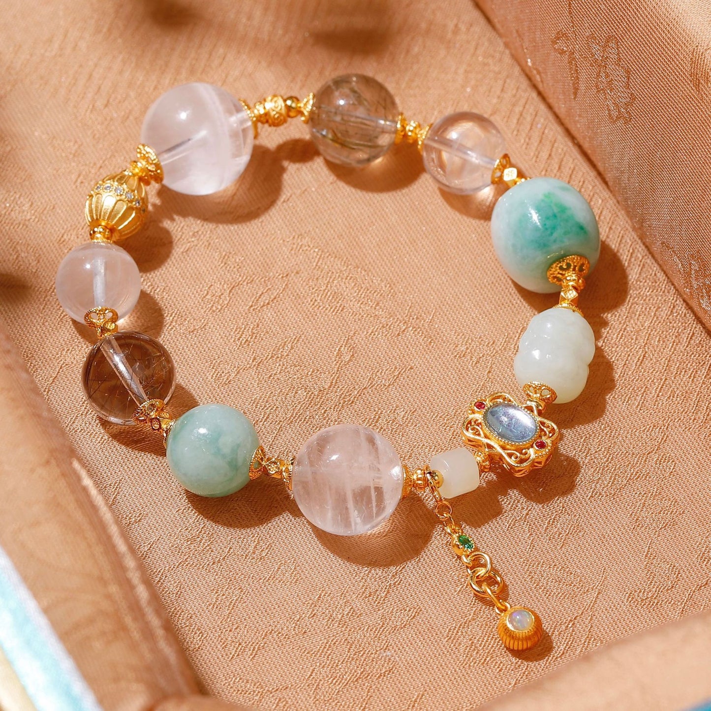 Detail of ghost jade bracelet with natural stone patterns