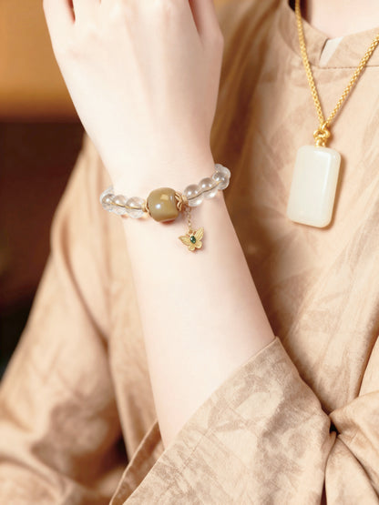 Natural clear quartz and sugar jade beaded bracelet