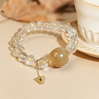 Clear quartz and Hetian sugar jade bracelet with white stones