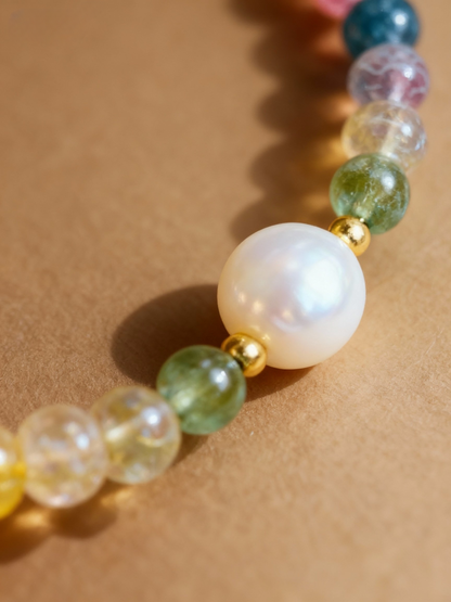 Natural tourmaline bracelet with candy colors and freshwater pearls