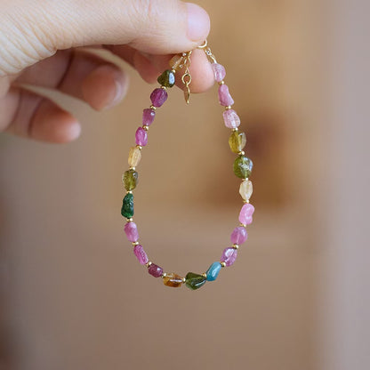 Raw tourmaline beaded bracelet with colorful natural stones