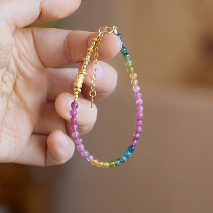 Natural tourmaline bracelet showing rainbow candy colors