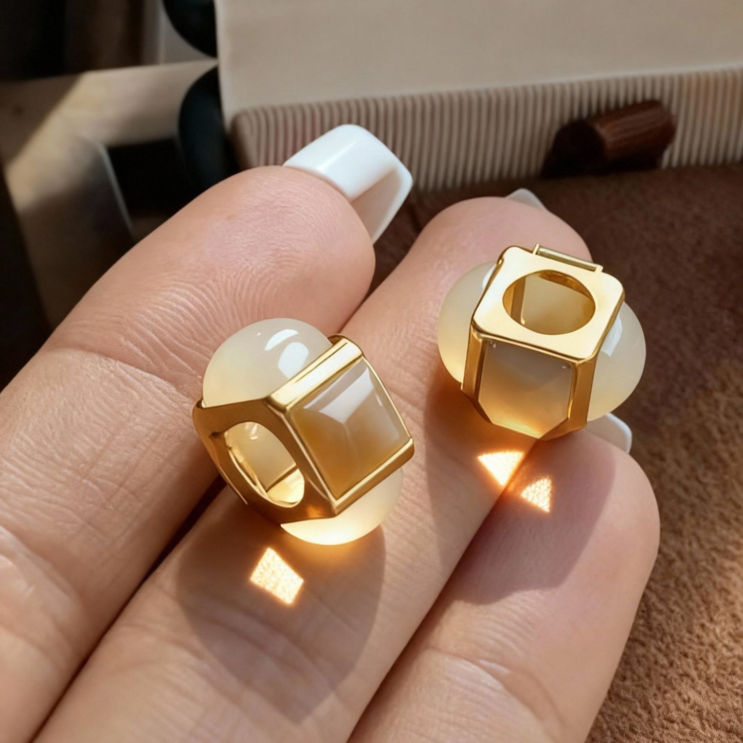 Natural bicolor jade set showing green color variations