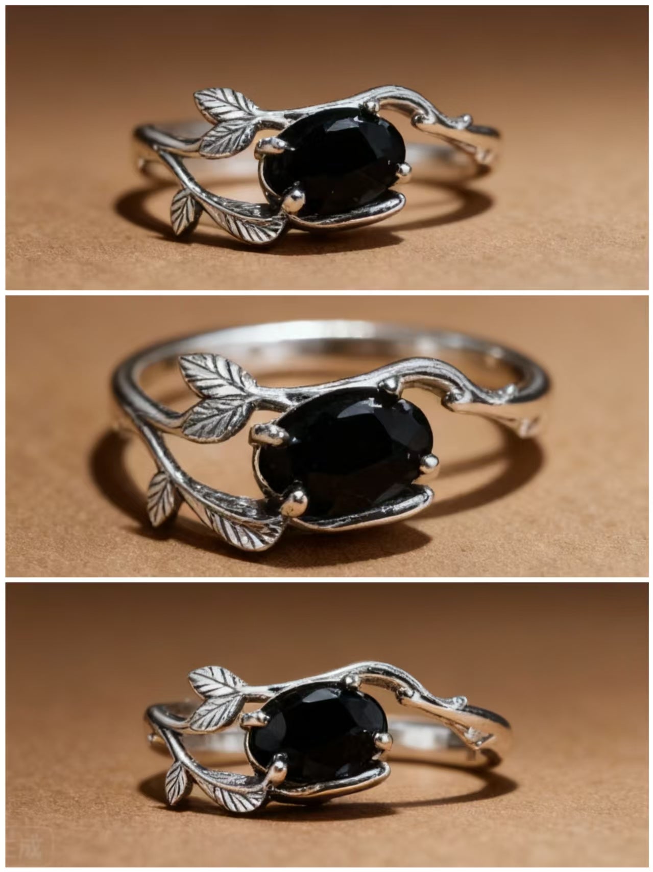 Detail of natural twig branch design with black spinel stone