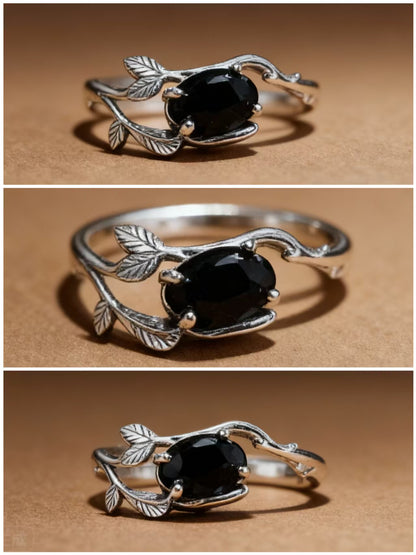 Detail of natural twig branch design with black spinel stone