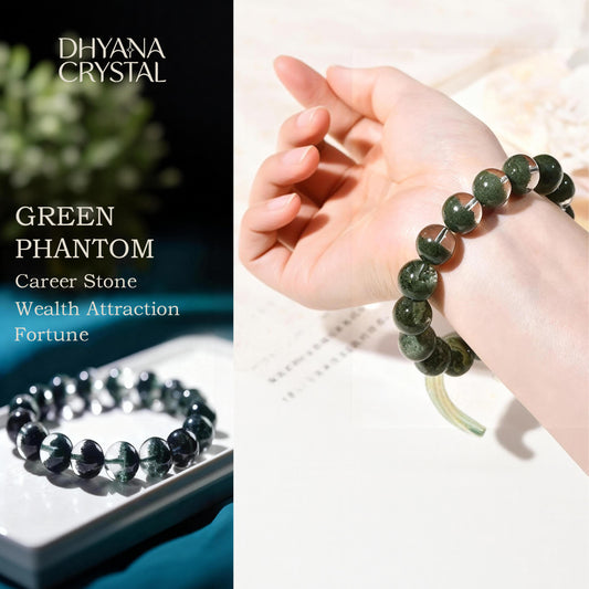 Natural green phantom treasure bowl bracelet from Brazilian quartz