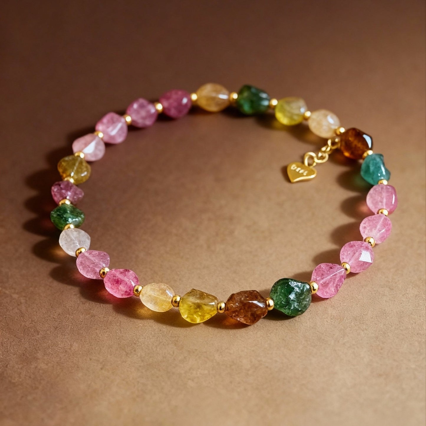 Candy-colored raw tourmaline bracelet with natural crystal beads