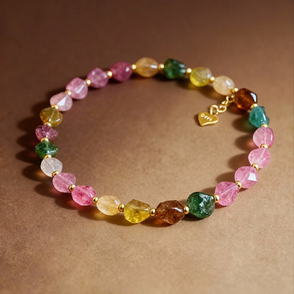 Candy-colored raw tourmaline bracelet with natural crystal beads
