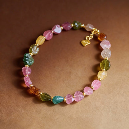 Natural raw tourmaline bracelet with vibrant candy colors