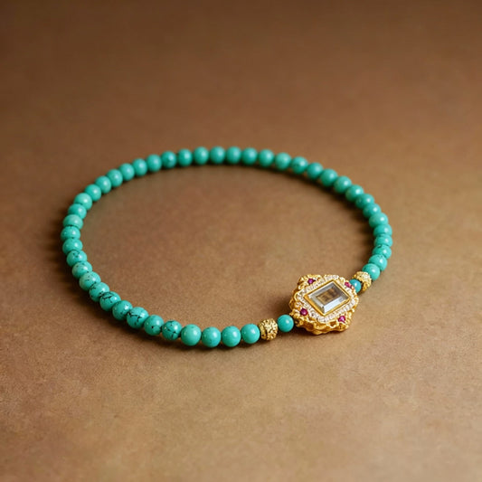 Natural turquoise and pearl accent bracelet with blue stones