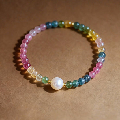Candy-colored tourmaline and pearl bracelet with rainbow crystals