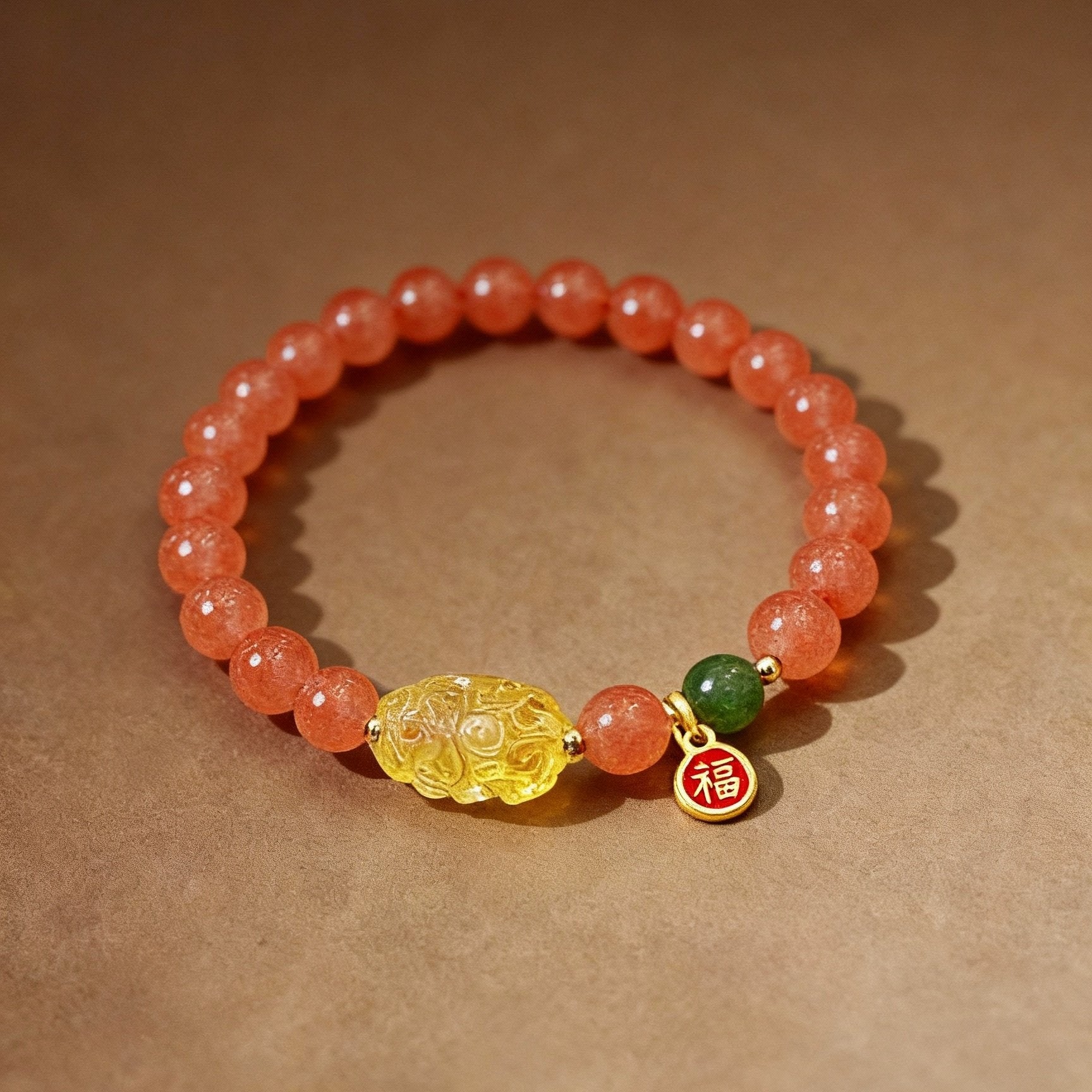 Natural cherry-red nanhong agate and amber Pixiu bracelet