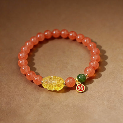 Natural cherry-red nanhong agate and amber Pixiu bracelet