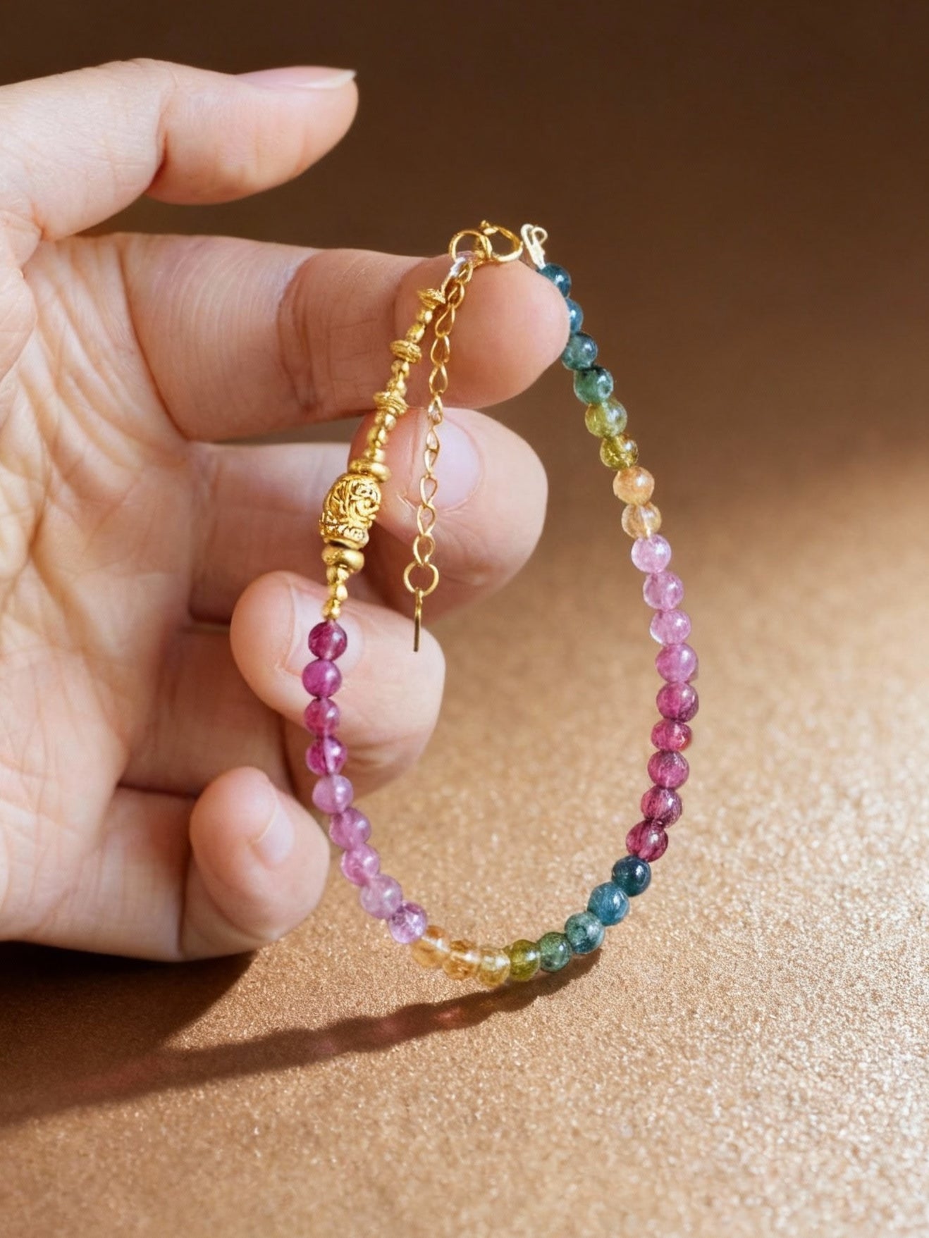 Candy-colored tourmaline tube bracelet showing vibrant colors