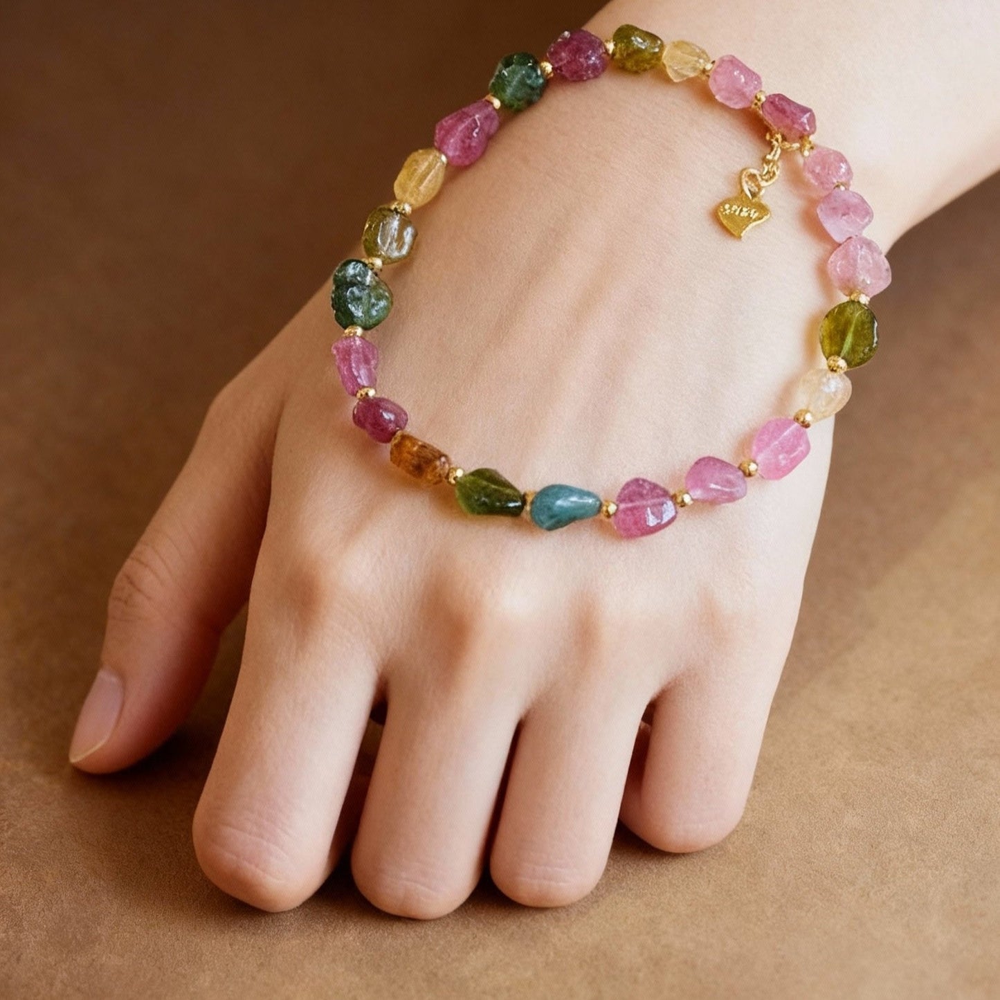 Multi-colored raw tourmaline crystal bracelet