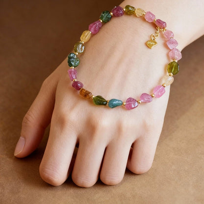 Multi-colored raw tourmaline crystal bracelet