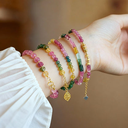 Colorful tourmaline crystal and pearl beaded bracelet