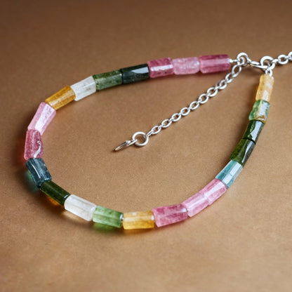 Natural tourmaline bracelet with candy-colored tube beads