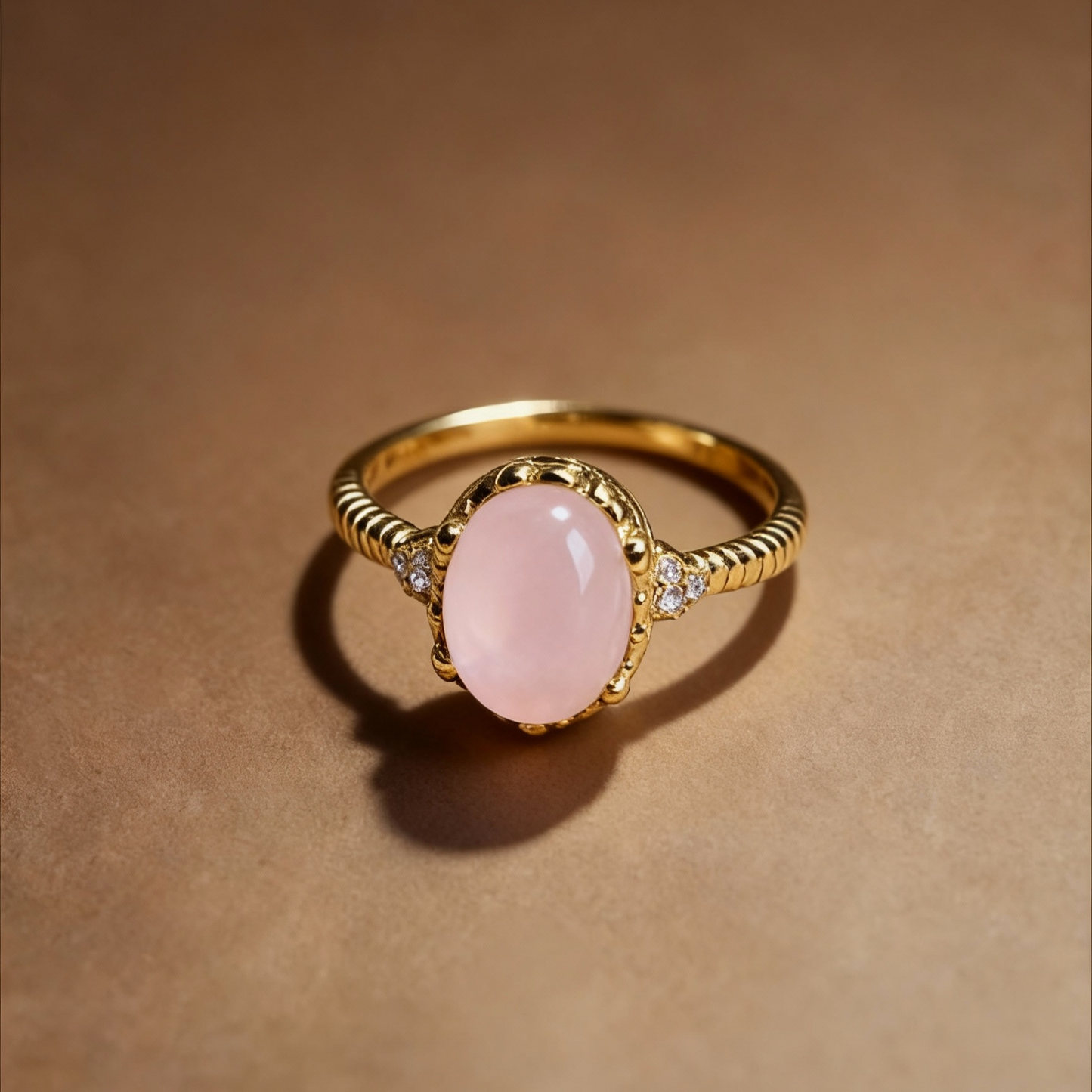 Natural rose quartz ring with pink crystal gemstone
