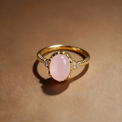 Natural rose quartz ring with pink crystal gemstone