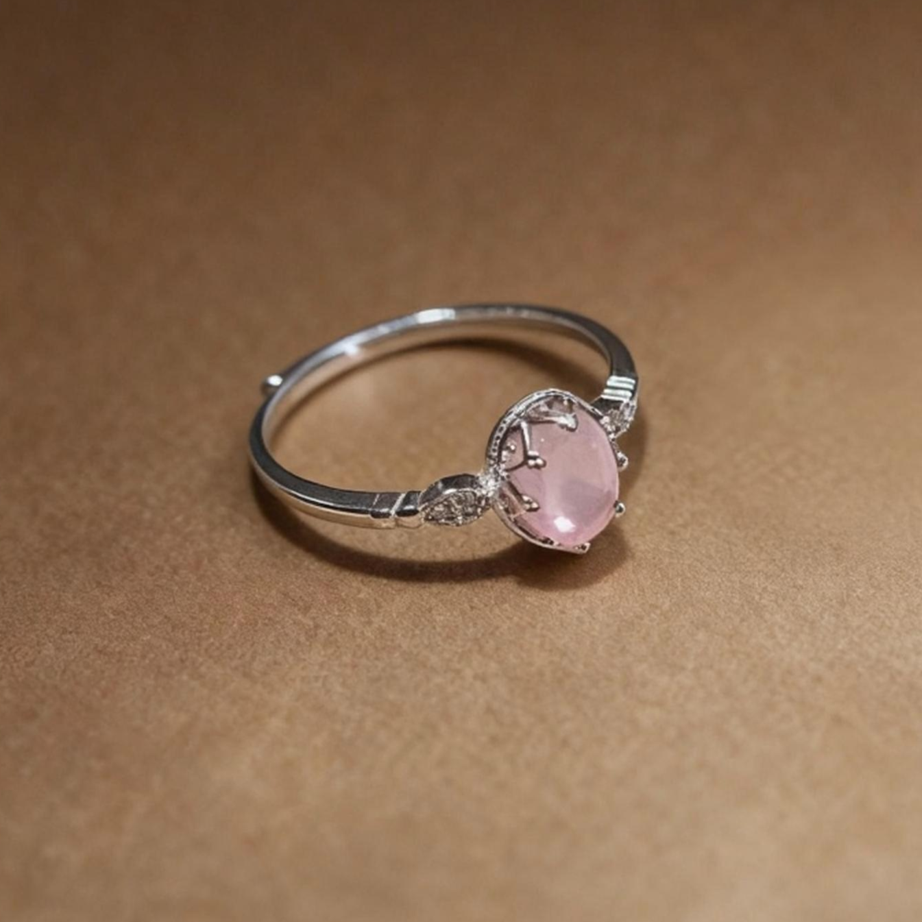 Dainty rose quartz ring with S925 sterling silver band