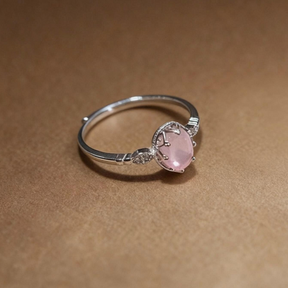 Dainty rose quartz ring with S925 sterling silver band