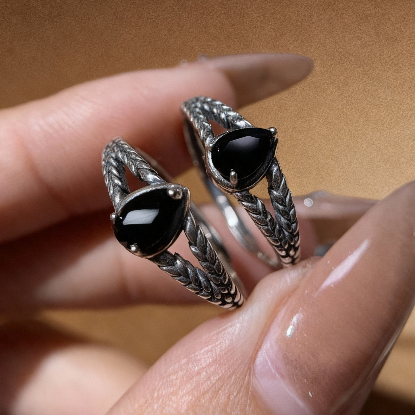 Natural black spinel ring with sterling silver setting