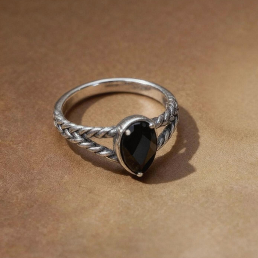 Black spinel ring with S925 sterling silver band