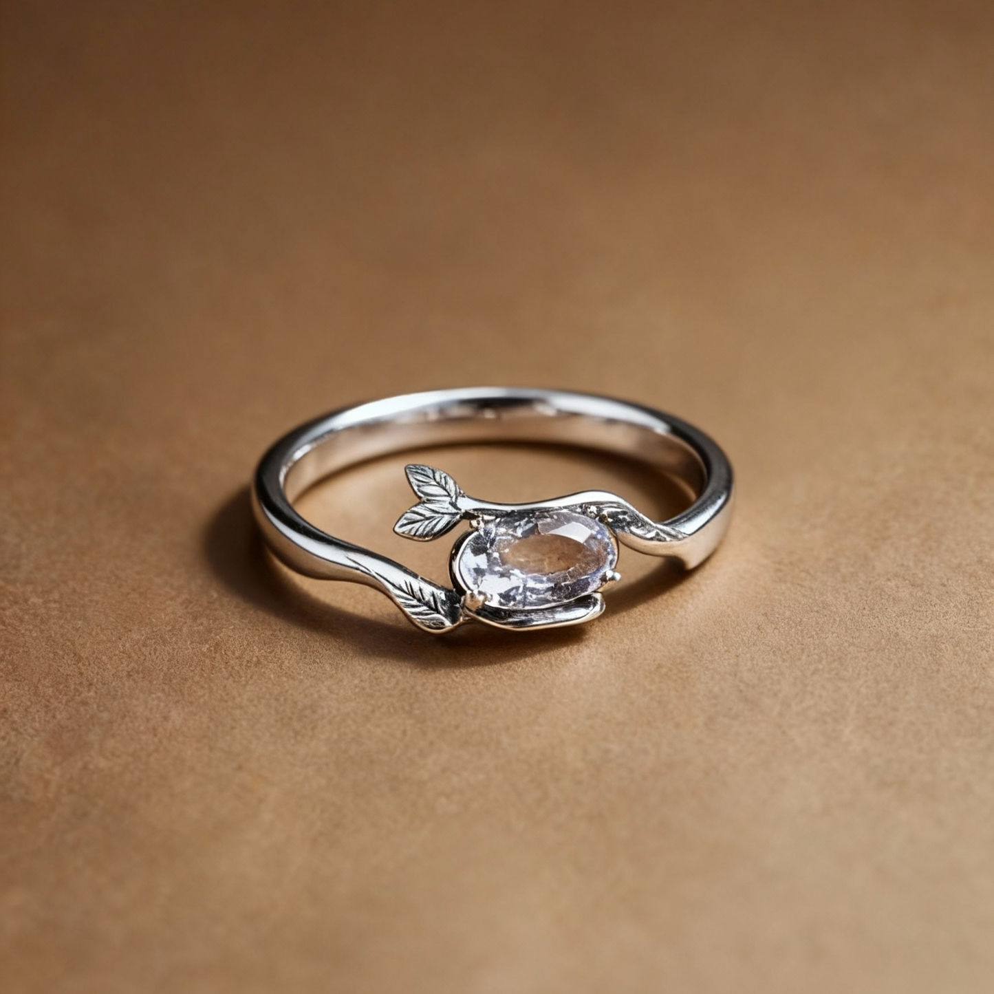 Clear quartz twig ring with S925 sterling silver branch design