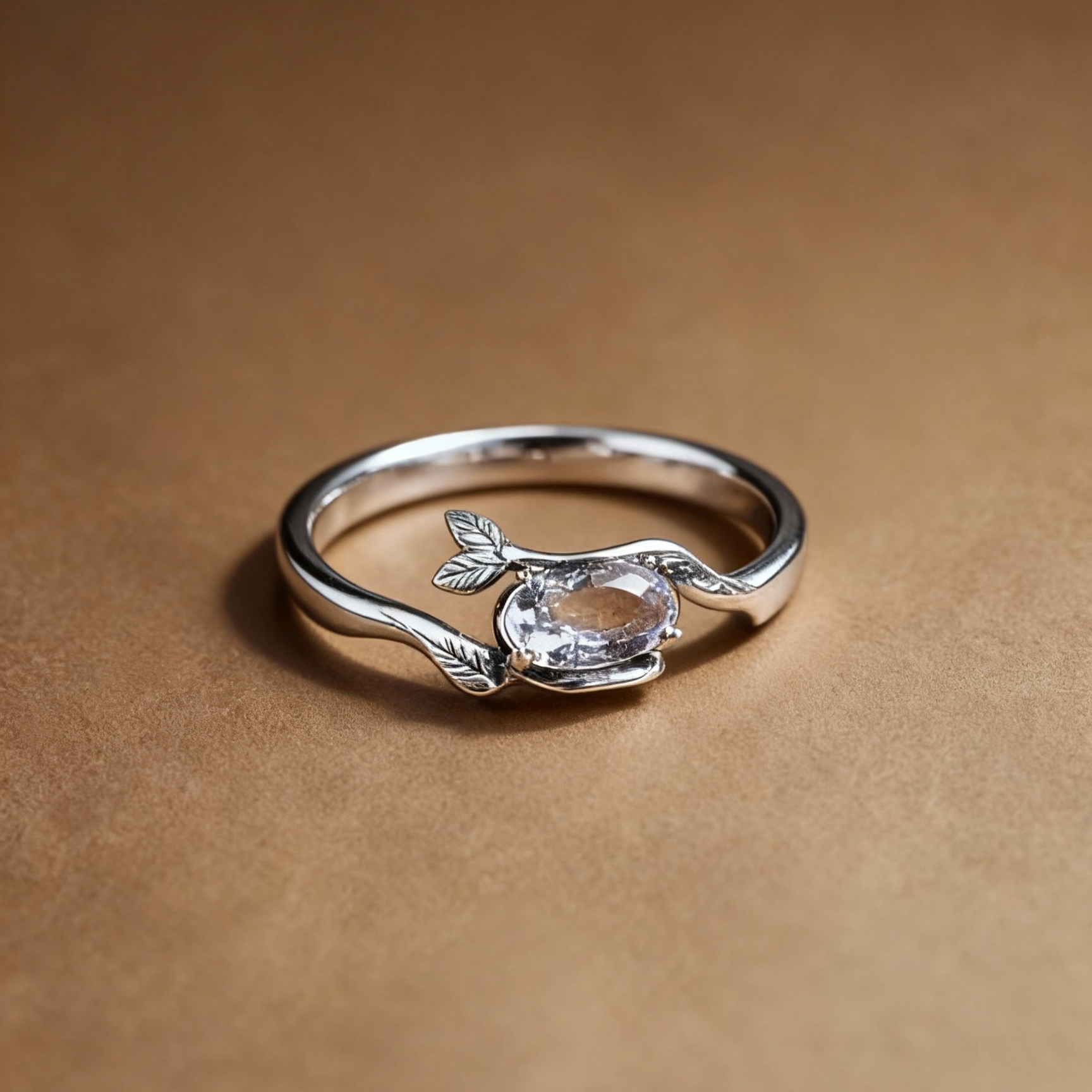 Clear quartz twig ring with S925 sterling silver branch design