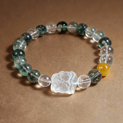 Natural phantom quartz lion dance bracelet with yellow agate charm