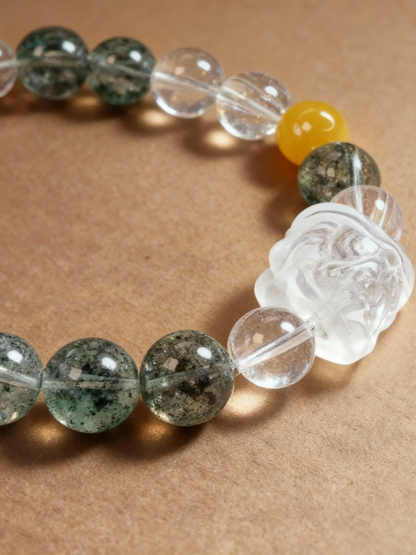 Natural phantom quartz and clear quartz beaded bracelet with agate