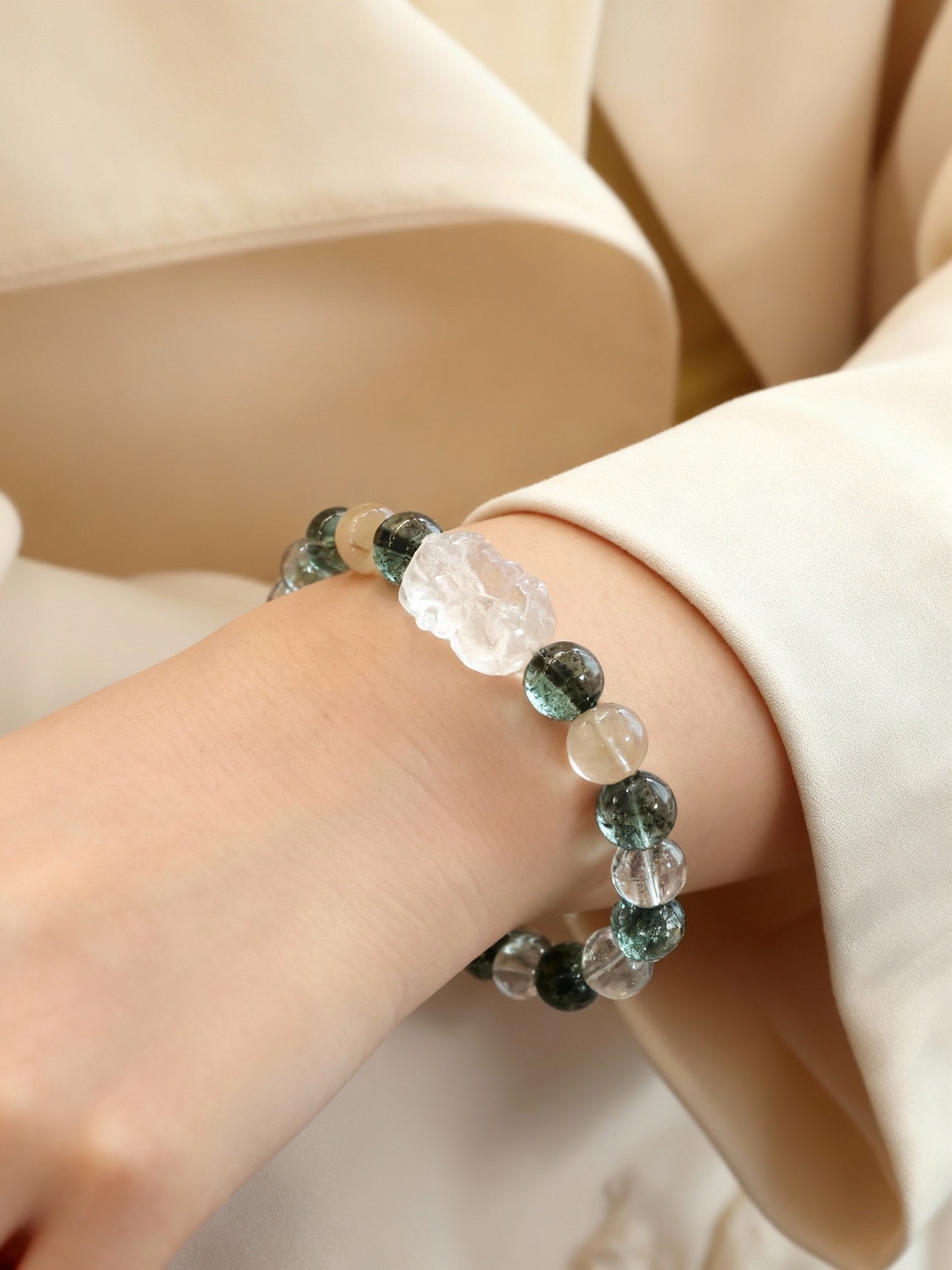 Phantom quartz and yellow jade Pixiu wealth charm bracelet