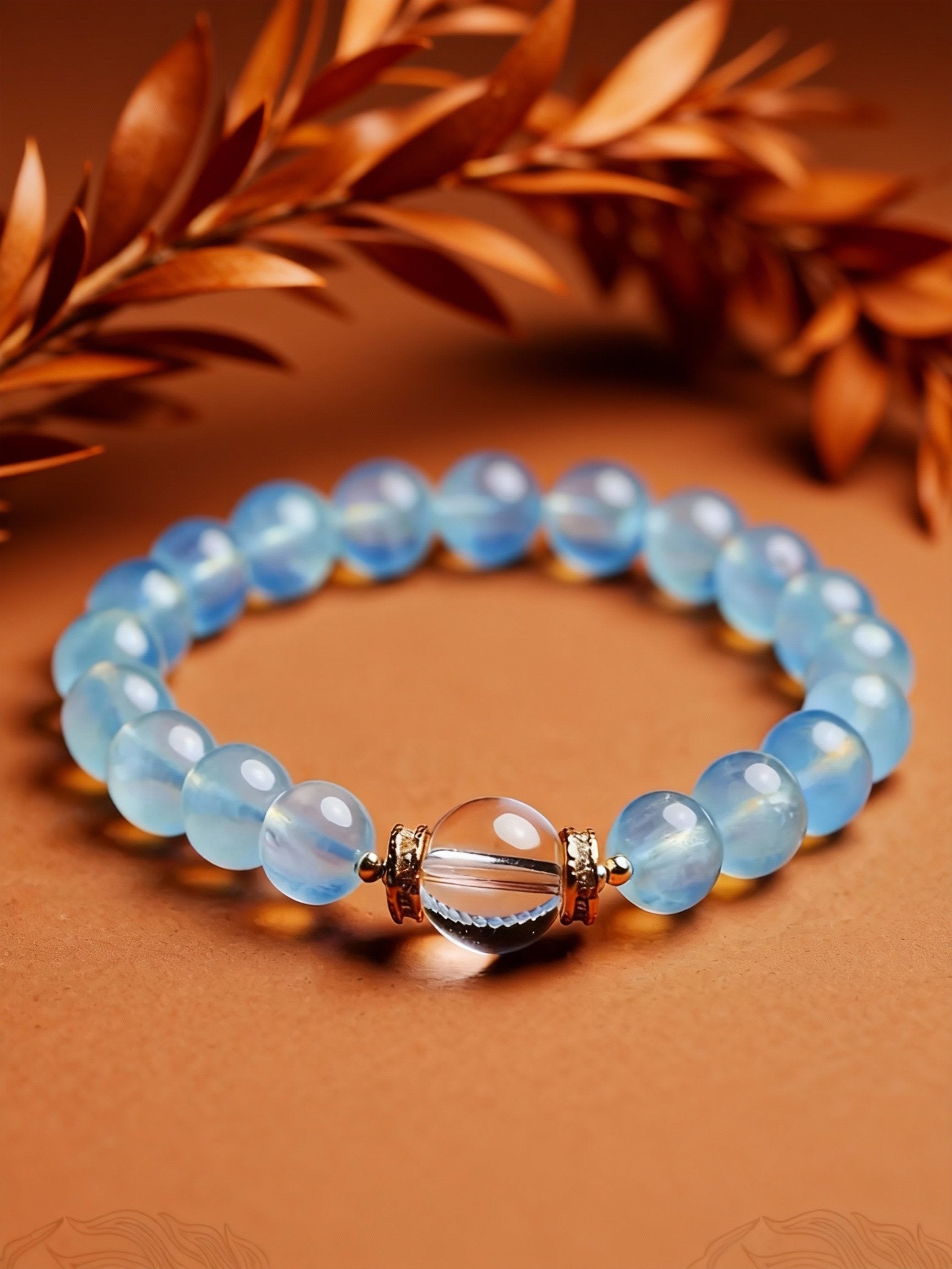 Detail of blue aquamarine gemstone beads