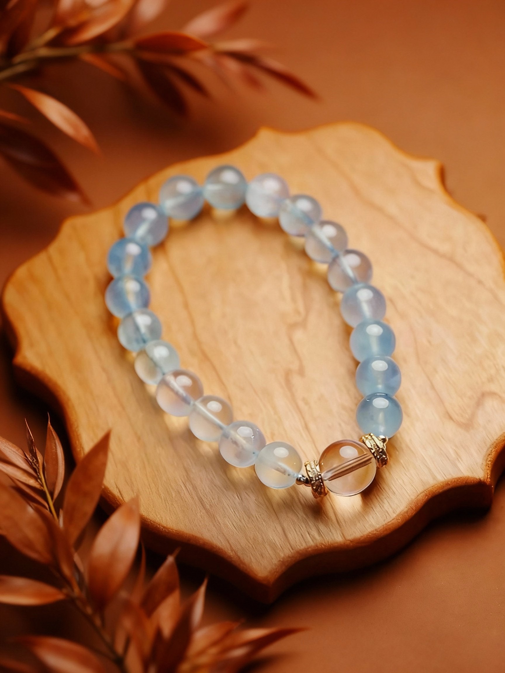 Various angles of aquamarine crystal bracelet