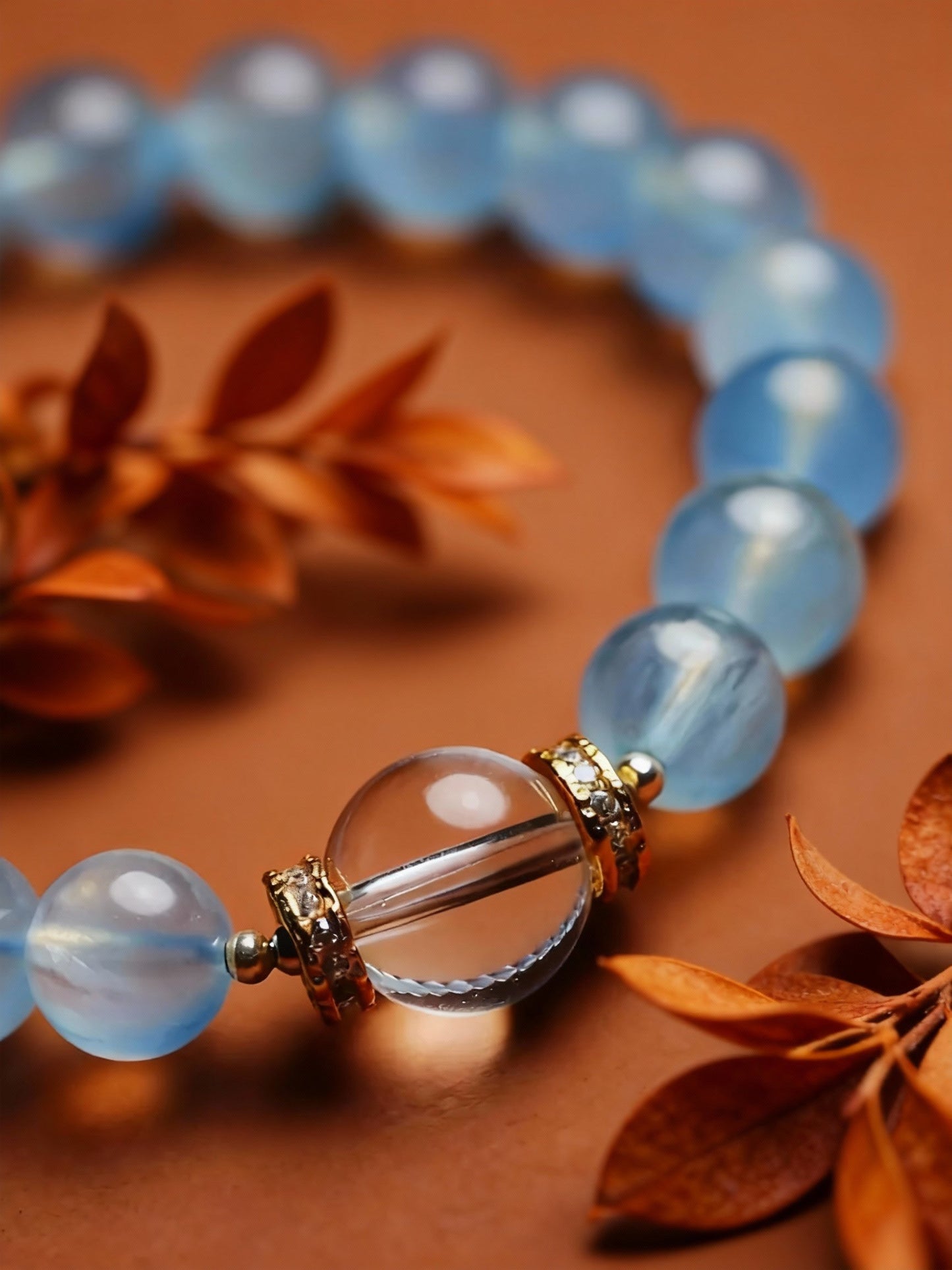 Various angles of aquamarine crystal bracelet
