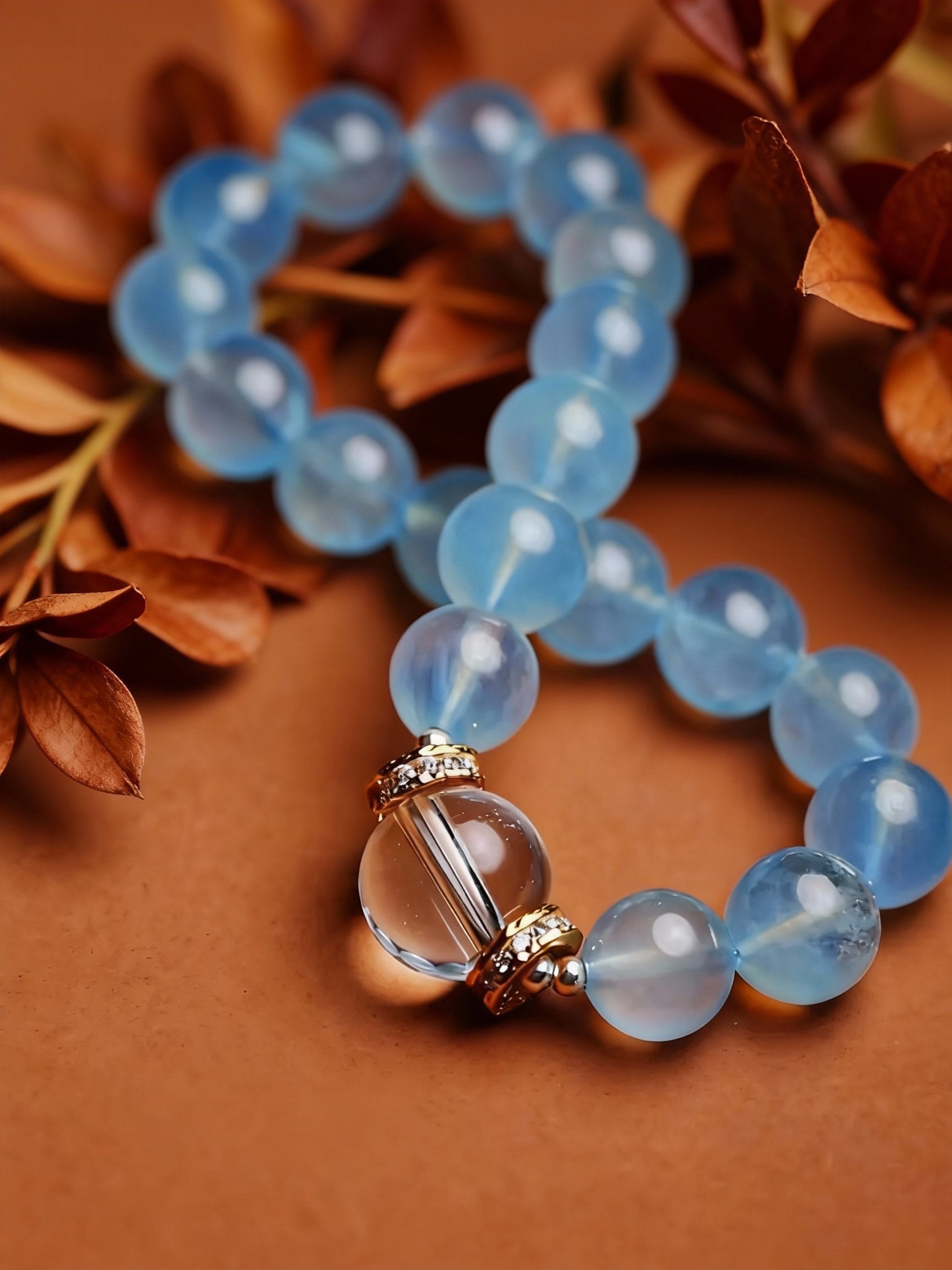 Various angles of aquamarine crystal bracelet
