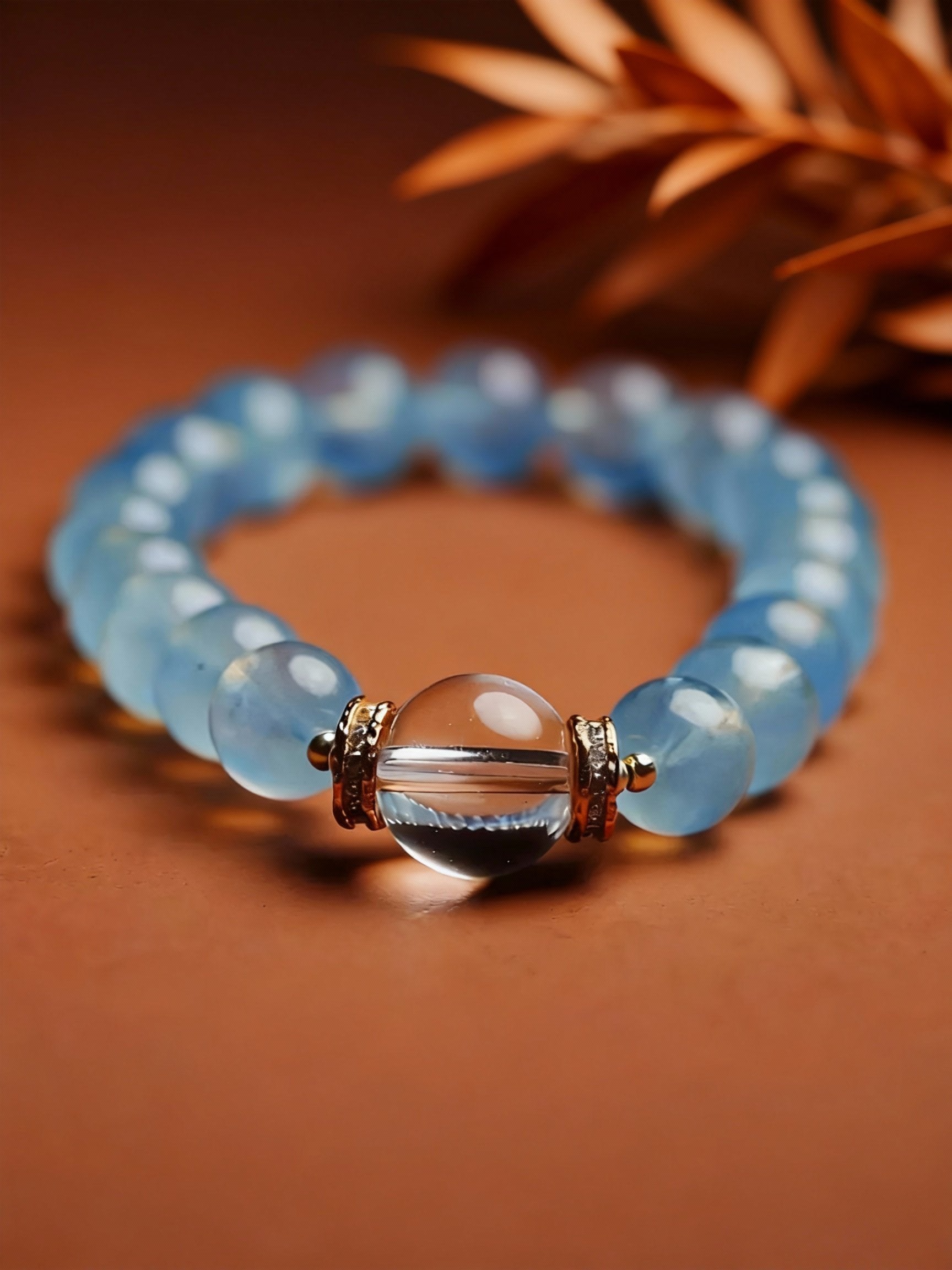 Detail shots of aquamarine and quartz beadwork