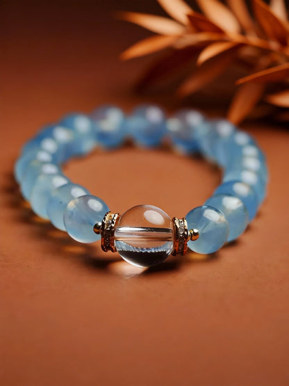 Detail shots of aquamarine and quartz beadwork