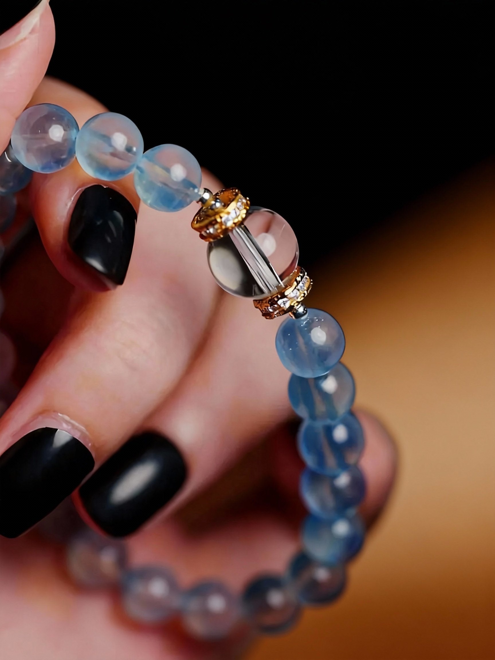 Various angles of aquamarine crystal bracelet